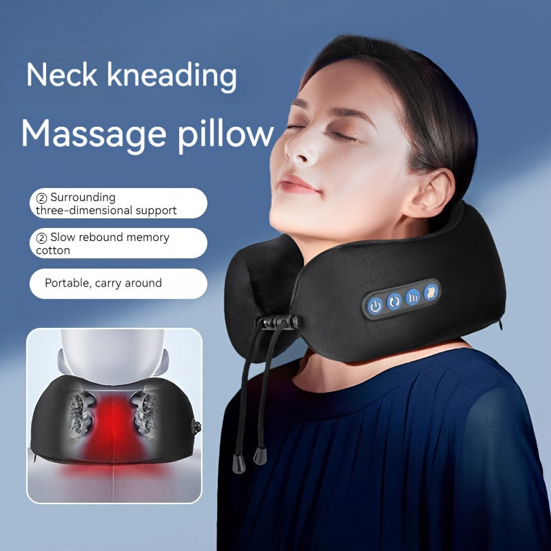 U-shaped heated massaging neck pillow
