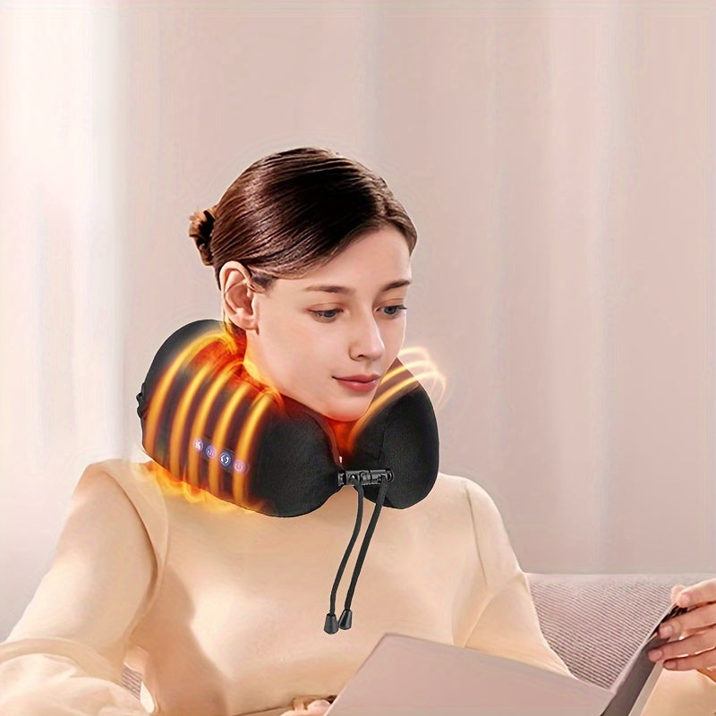 U-shaped heated massaging neck pillow